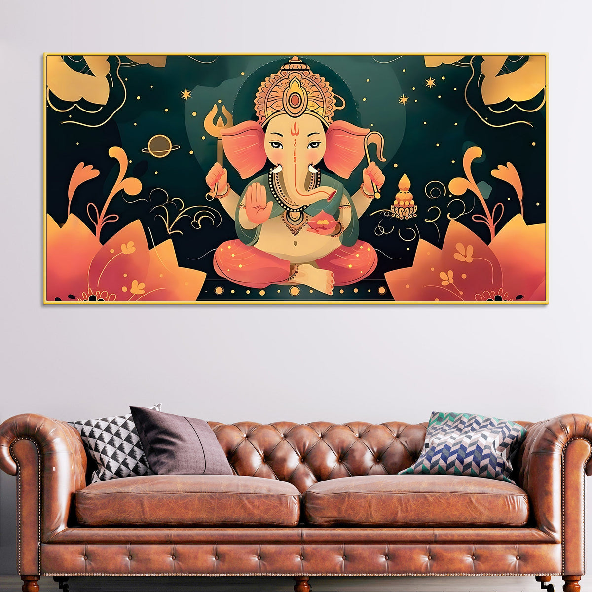 Cute Lord Ganesha modern illustration Premium caricature Canvas Wall Painting for Home & Office Decoration – Modern Spiritual Wall Art