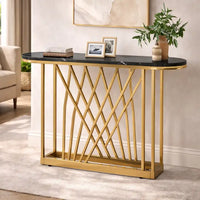 D-End Black Marble Gold Designer Base Console Table
