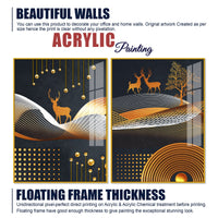 Dark Backgroundnt Golden Deer Classic Acrylic Floating Wall Painting Set of 2
