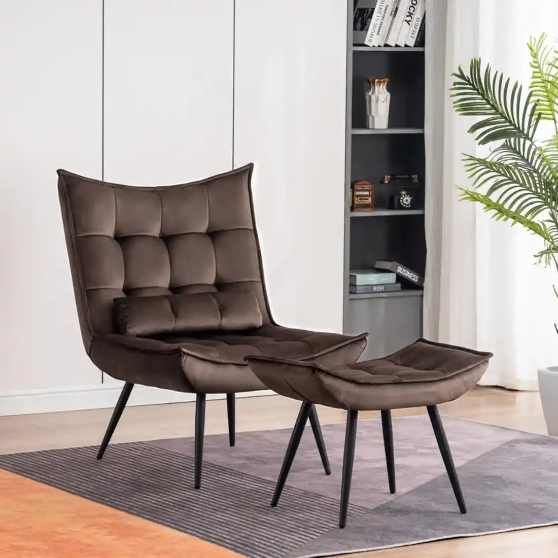 Dark Chocolate Leatherette Finish Accent Chair with Footrest & Cushion