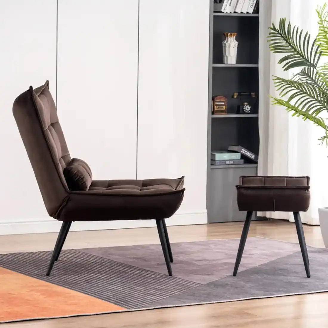 Dark Chocolate Leatherette Finish Accent Chair with Footrest & Cushion