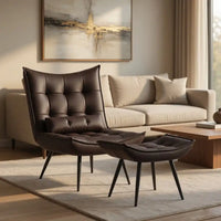 Dark Chocolate Leatherette Finish Accent Chair with Footrest & Cushion