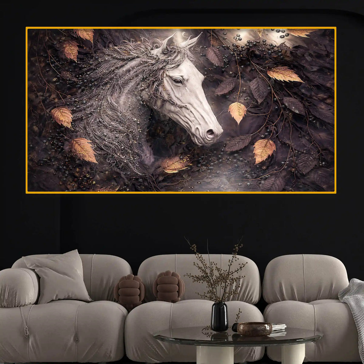 Dark Theme Horse Crystal Glass Painting for Premium Wall Decoration