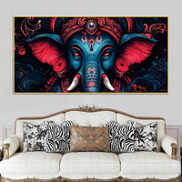 Dark Themed Powerful Lord Shri Ganesha Face Painting – Modern Indian Canvas Home Décor