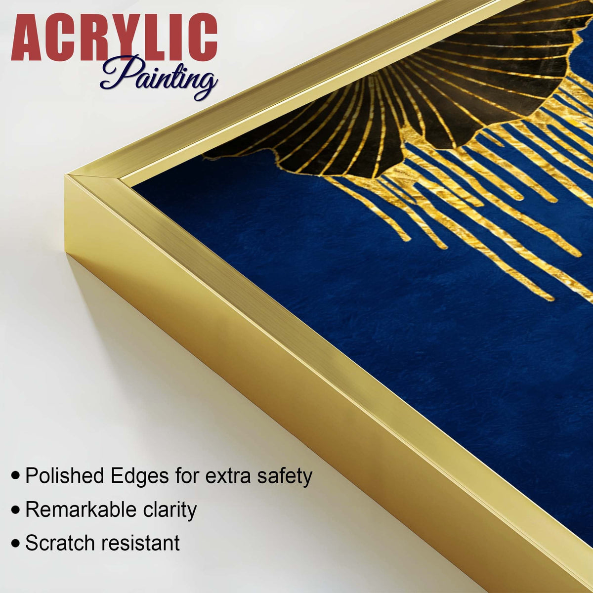 Dazzling Golden Deer on Sapphire Abstract Acrylic Floating Wall Painting Set of 2