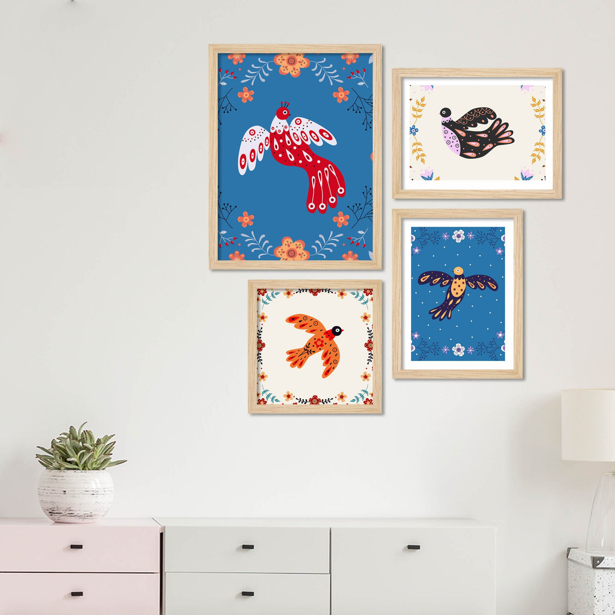 Decorative Art Bird Wall Frame Set of Four