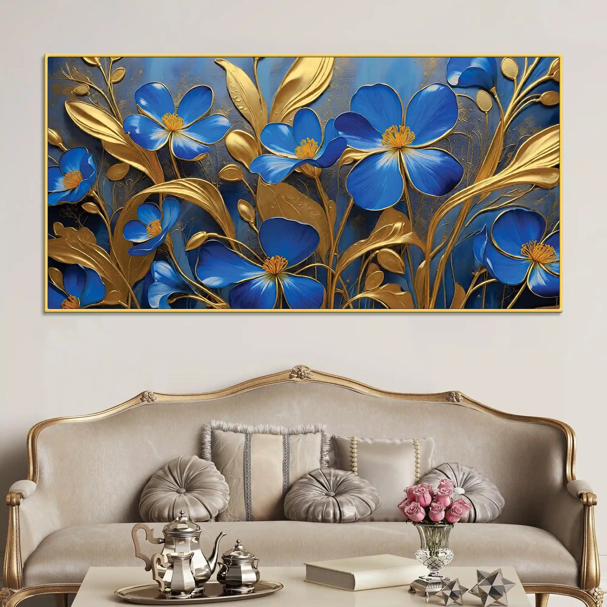 Decorative Blue Flower Canvas Wall Art Painting