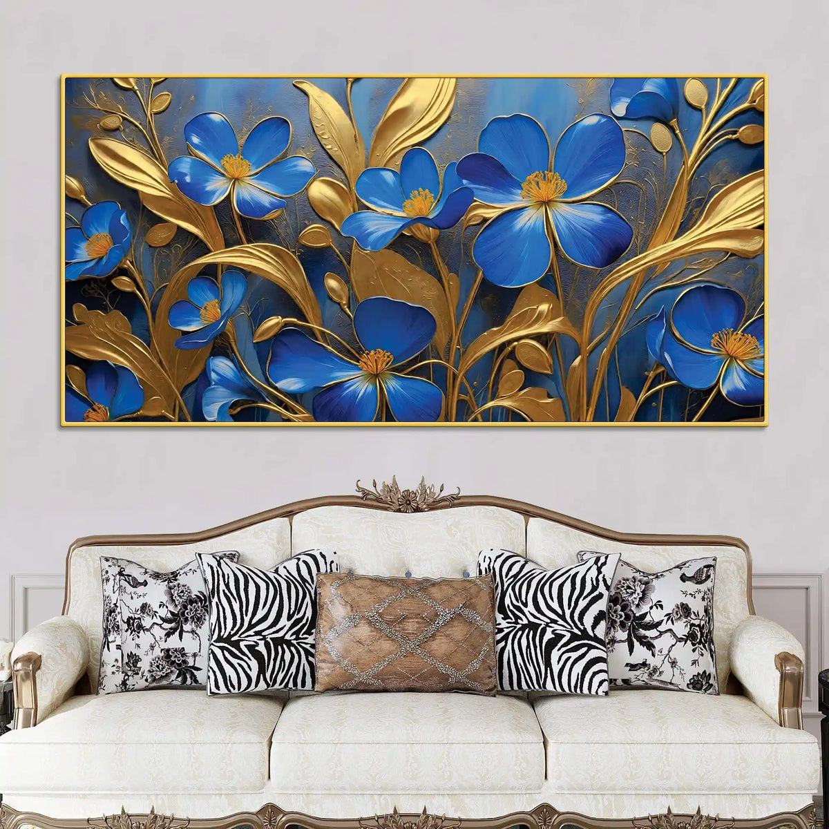Decorative Blue Flower Canvas Wall Art Painting