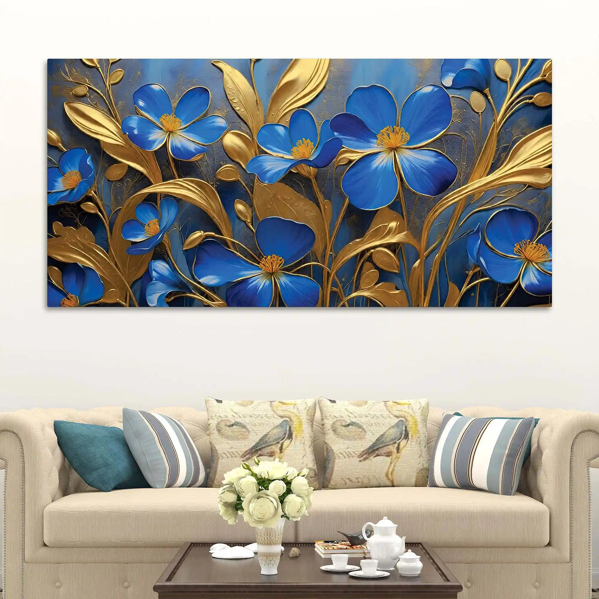 Decorative Blue Flower Canvas Wall Art Painting