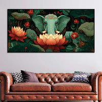 Decorative Elephant Art with Indian Folk Pattern Canvas Wall Painting