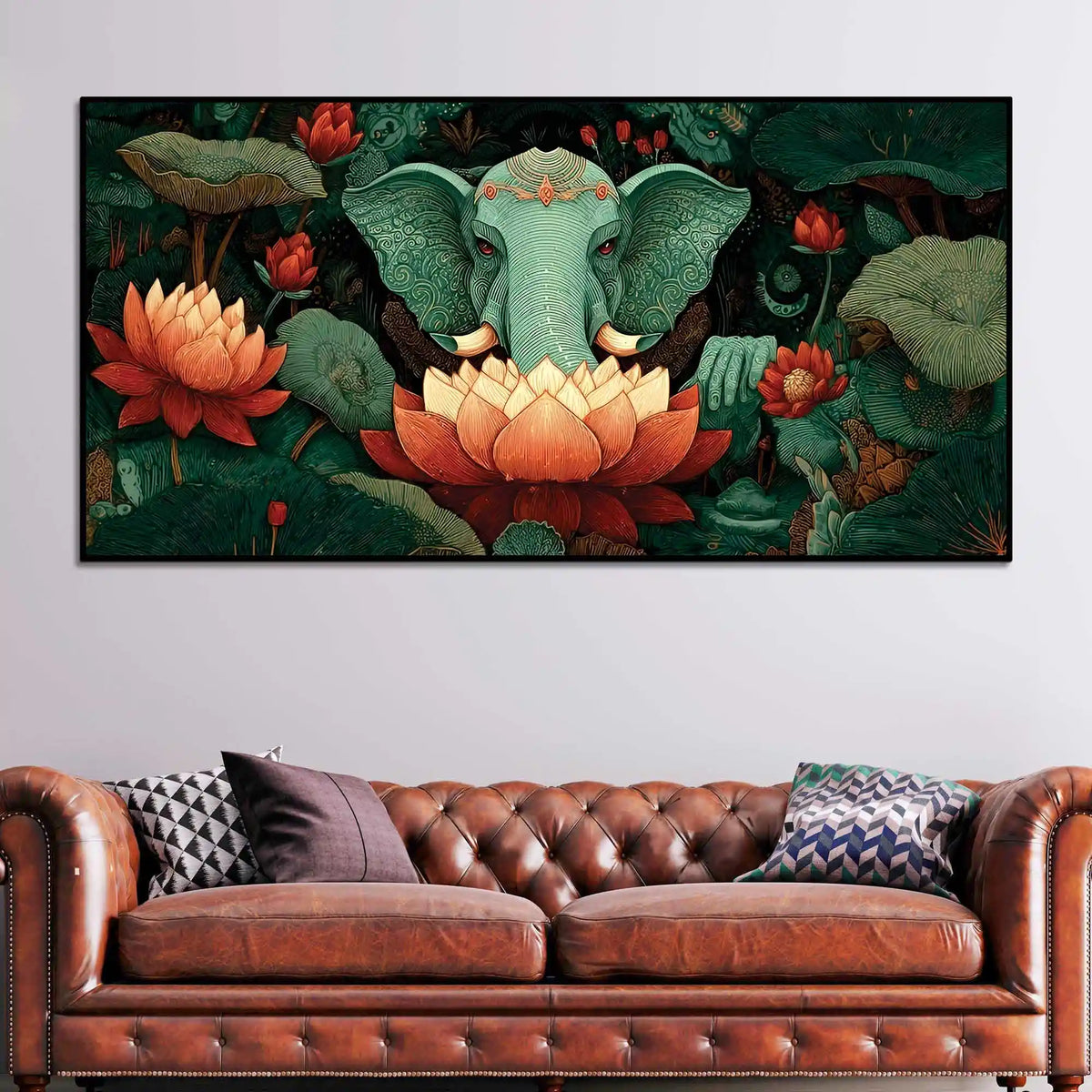 Decorative Elephant Art with Indian Folk Pattern Canvas Wall Painting