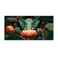 Decorative Elephant Art with Indian Folk Pattern Canvas Wall Painting
