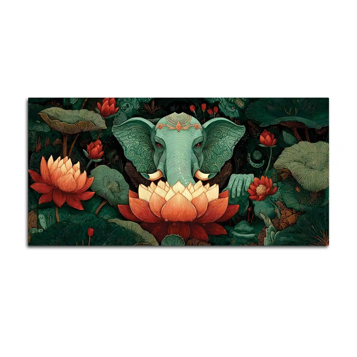 Decorative Elephant Art with Indian Folk Pattern Canvas Wall Painting