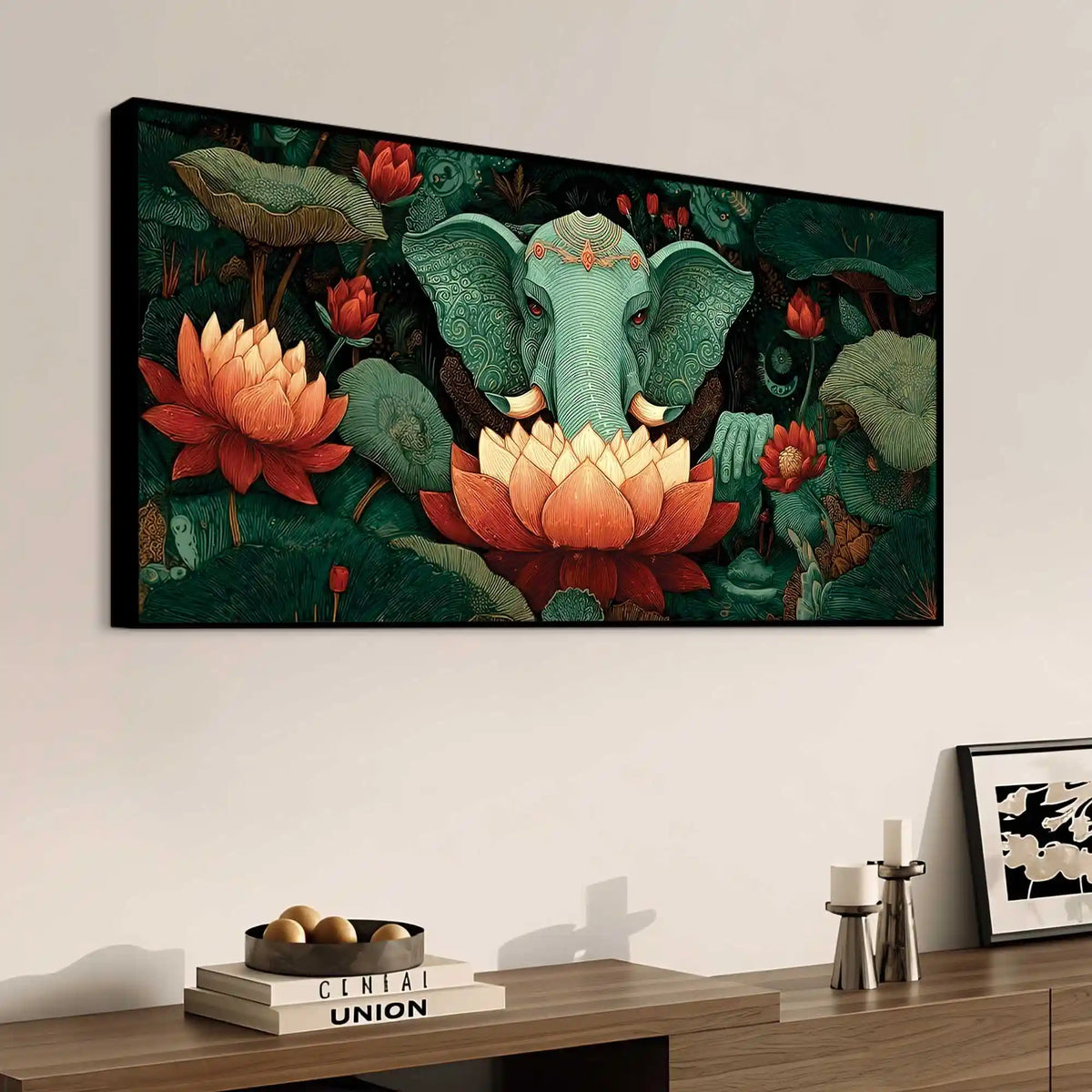 Decorative Elephant Art with Indian Folk Pattern Canvas Wall Painting
