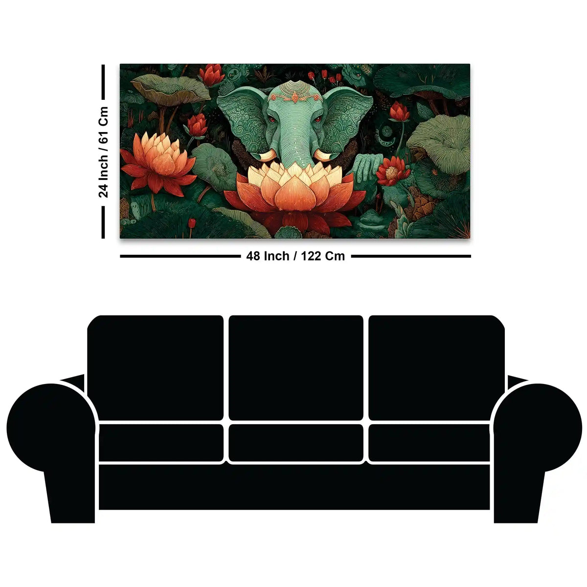 Decorative Elephant Art with Indian Folk Pattern Canvas Wall Painting