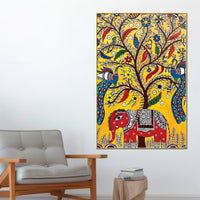 Decorative Elephant & Birds Art Canvas Wall Painting | Traditional Indian Wall Art