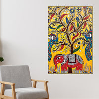 Decorative Elephant & Birds Art Canvas Wall Painting | Traditional Indian Wall Art