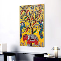 Decorative Elephant & Birds Art Canvas Wall Painting | Traditional Indian Wall Art