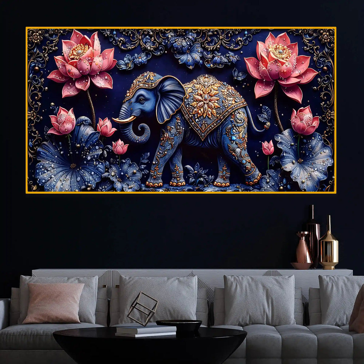 Decorative Elephant Crystal Glass Painting for Office Decor