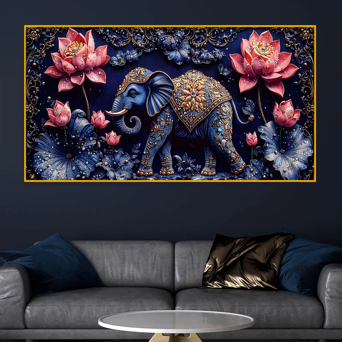Decorative Elephant Crystal Glass Painting for Office Decor