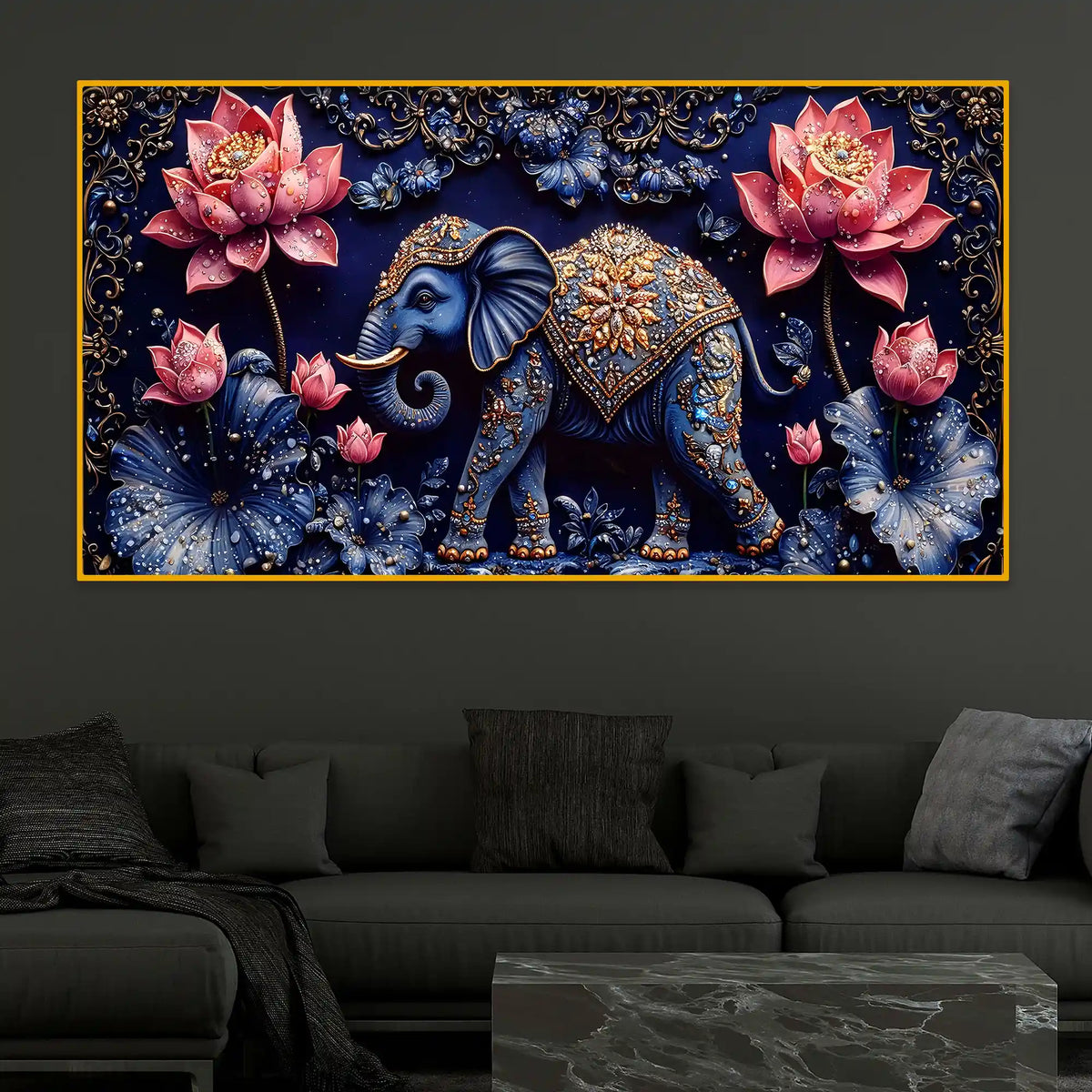 Decorative Elephant Crystal Glass Painting for Office Decor