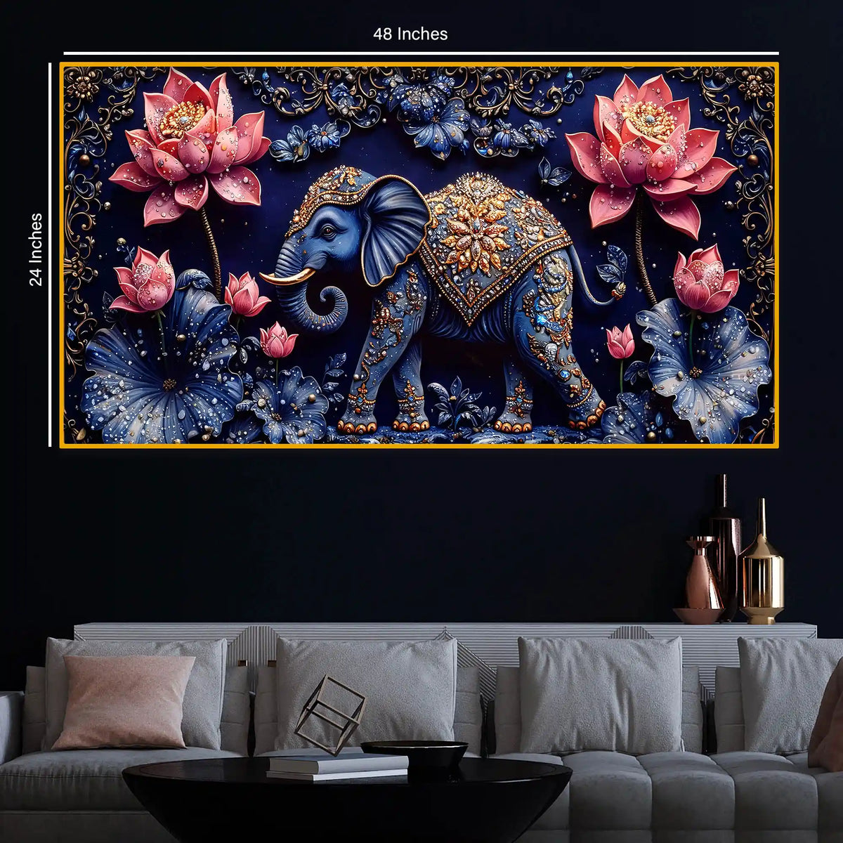 Decorative Elephant Crystal Glass Painting for Office Decor