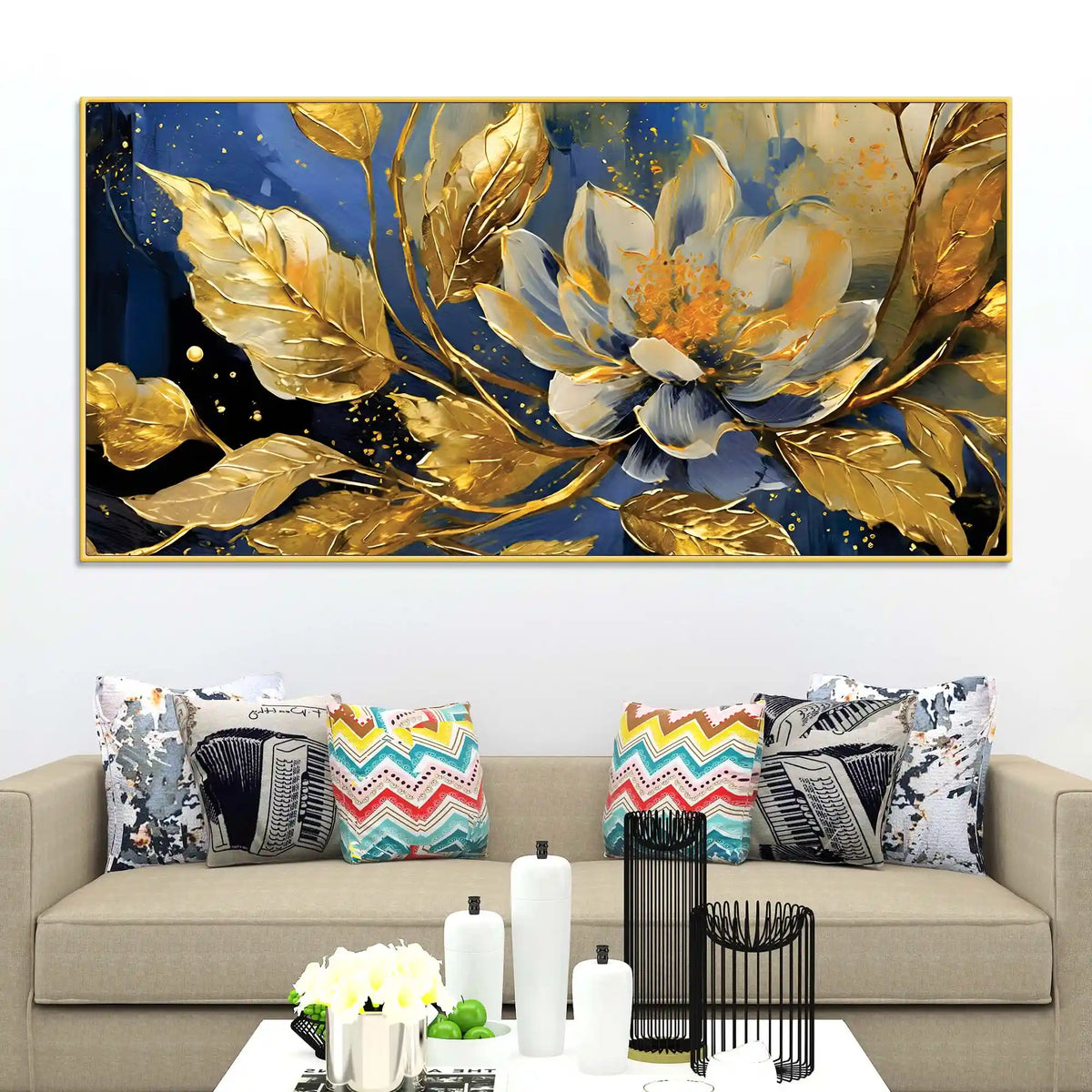 Decorative Gold Leaf Floral Canvas Painting