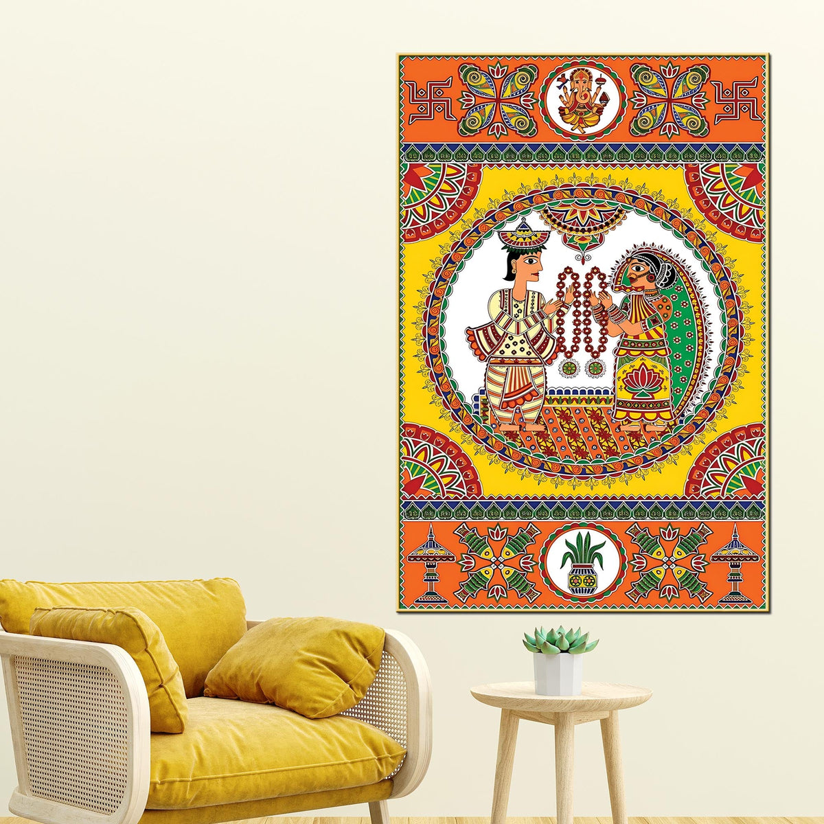 Decorative Indian Marriage Canvas Painting | Ethnic Home Wall Art