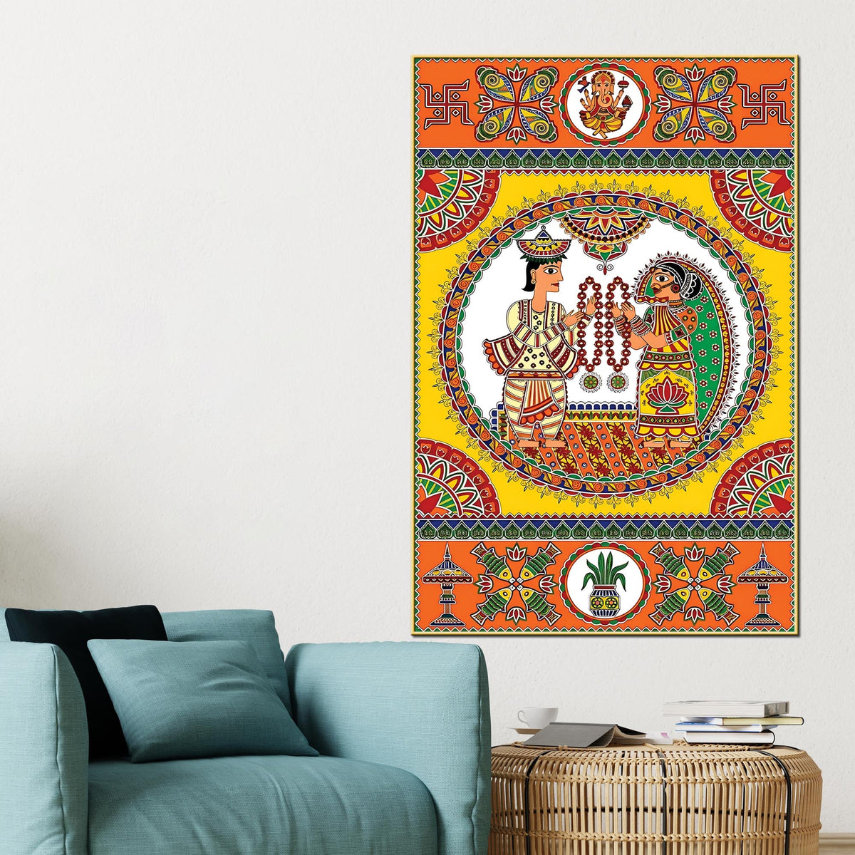 Decorative Indian Marriage Canvas Painting | Ethnic Home Wall Art