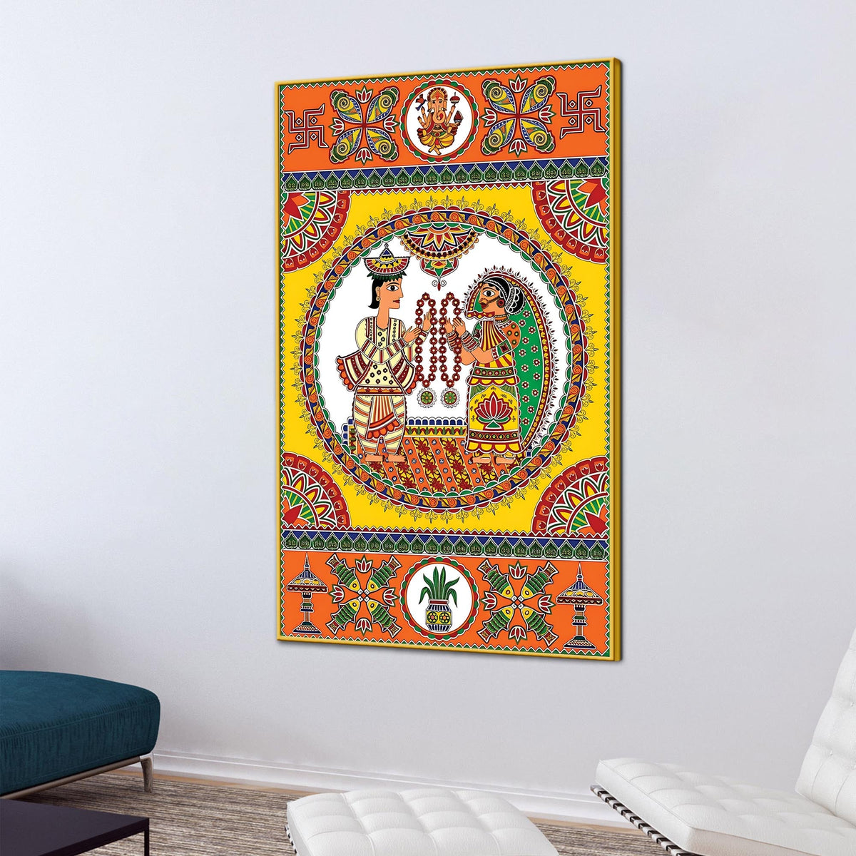 Decorative Indian Marriage Canvas Painting | Ethnic Home Wall Art