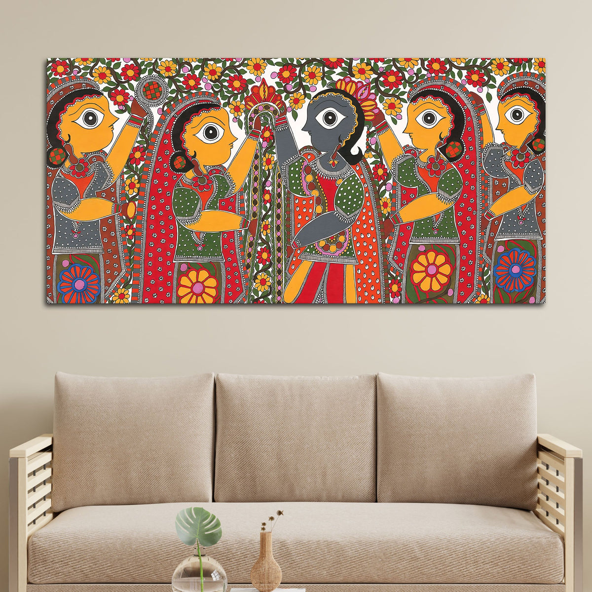 Decorative Indian Village Marriage Canvas Wall Painting