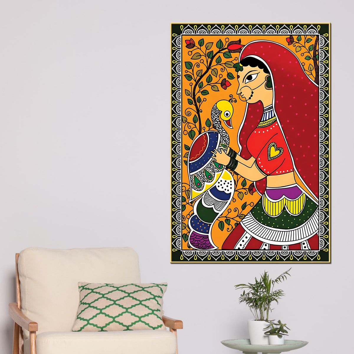 Decorative Indian Woman Canvas Painting | Traditional Wall Art