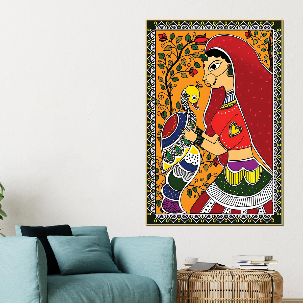 Decorative Indian Woman Canvas Painting | Traditional Wall Art