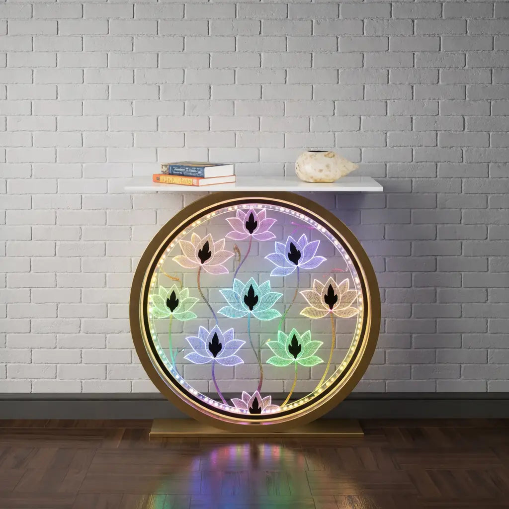 Decorative LED Console Table with Lotus Design for Home (SS 302)