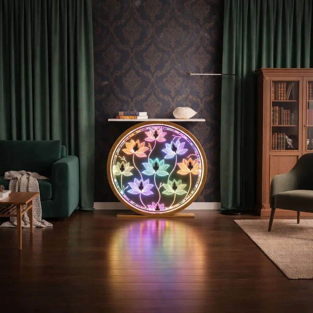 Decorative LED Console Table with Lotus Design for Home (SS 302)