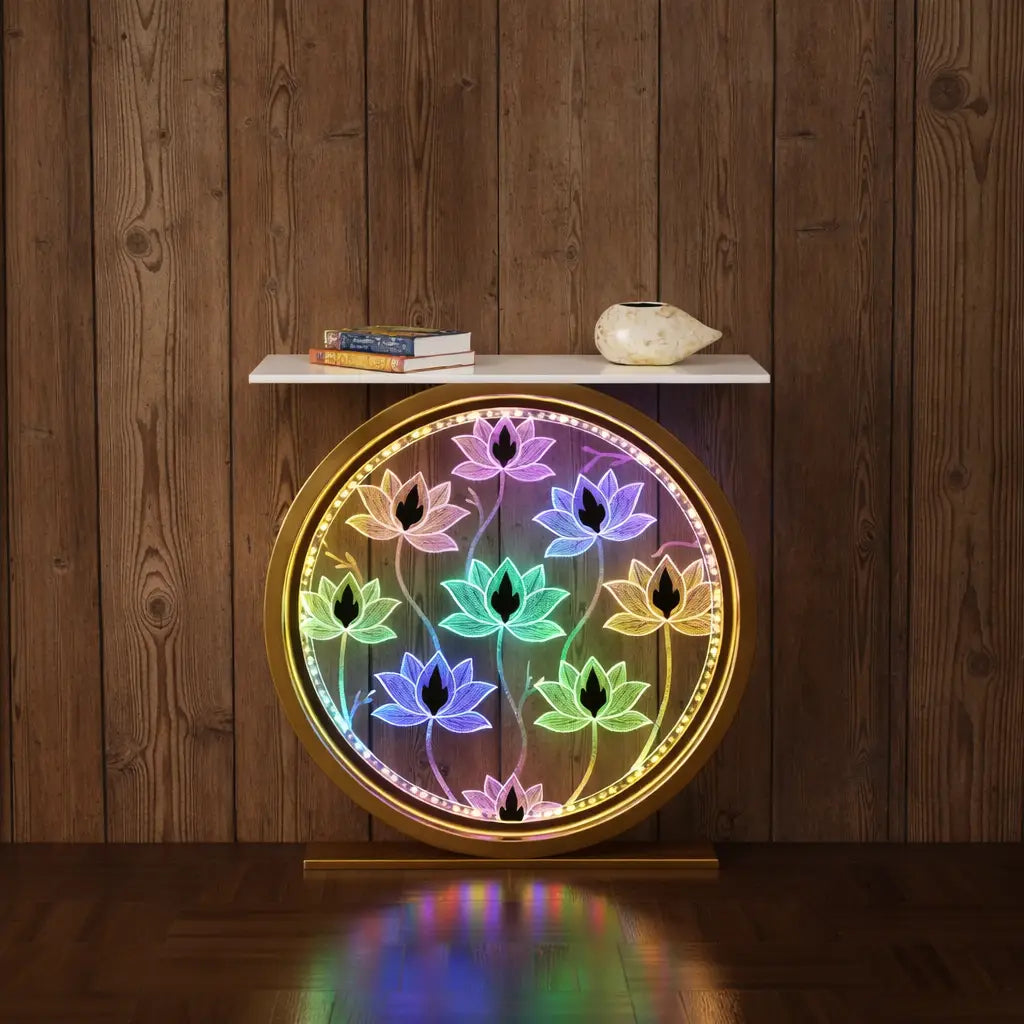 Decorative LED Console Table with Lotus Design for Home (SS 302)