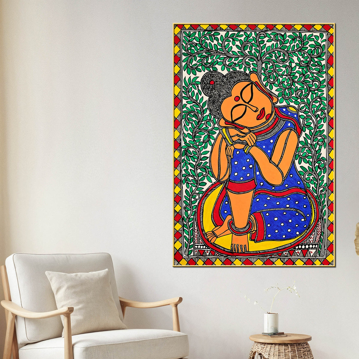 Decorative Madhubani Buddha Peace Canvas Painting