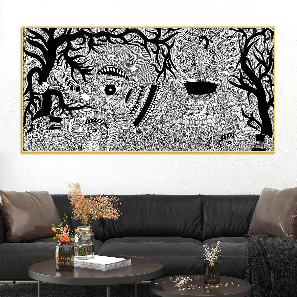 Decorative Madhubani Elephant Canvas Wall Painting