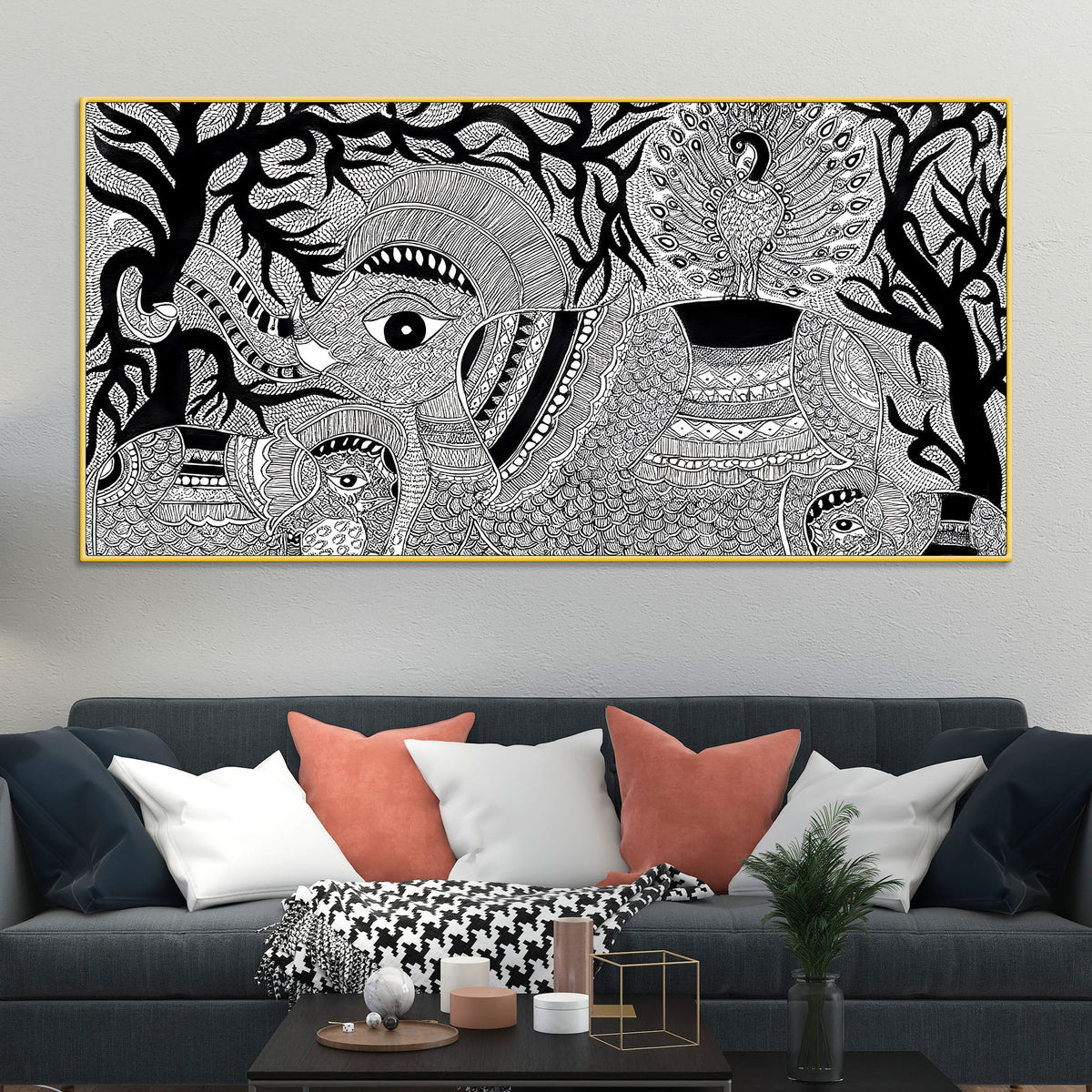 Decorative Madhubani Elephant Canvas Wall Painting