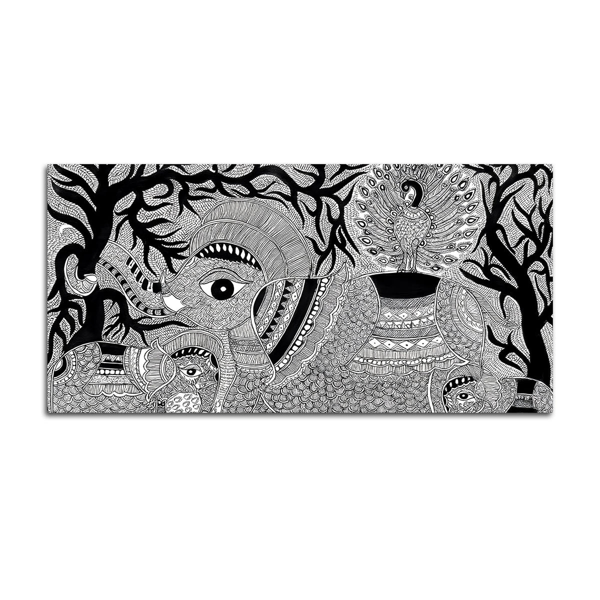 Decorative Madhubani Elephant Canvas Wall Painting