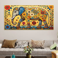 Decorative Madhubani Elephant Floral Canvas Wall Painting
