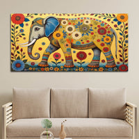 Decorative Madhubani Elephant Floral Canvas Wall Painting