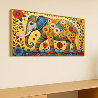 Decorative Madhubani Elephant Floral Canvas Wall Painting