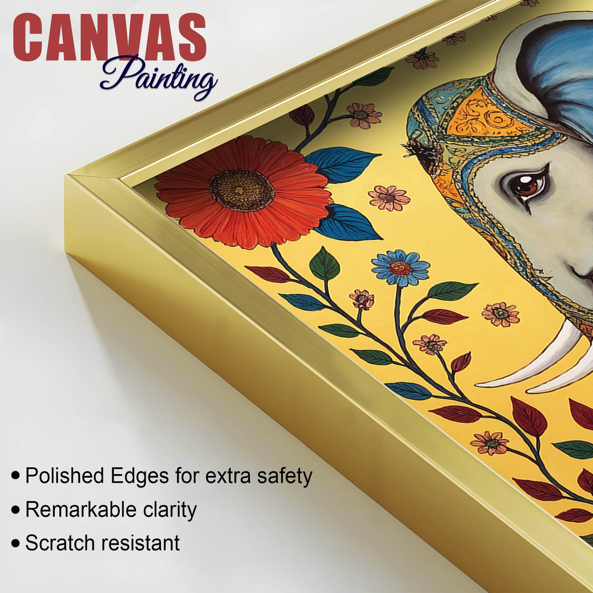 Decorative Madhubani Elephant Floral Canvas Wall Painting