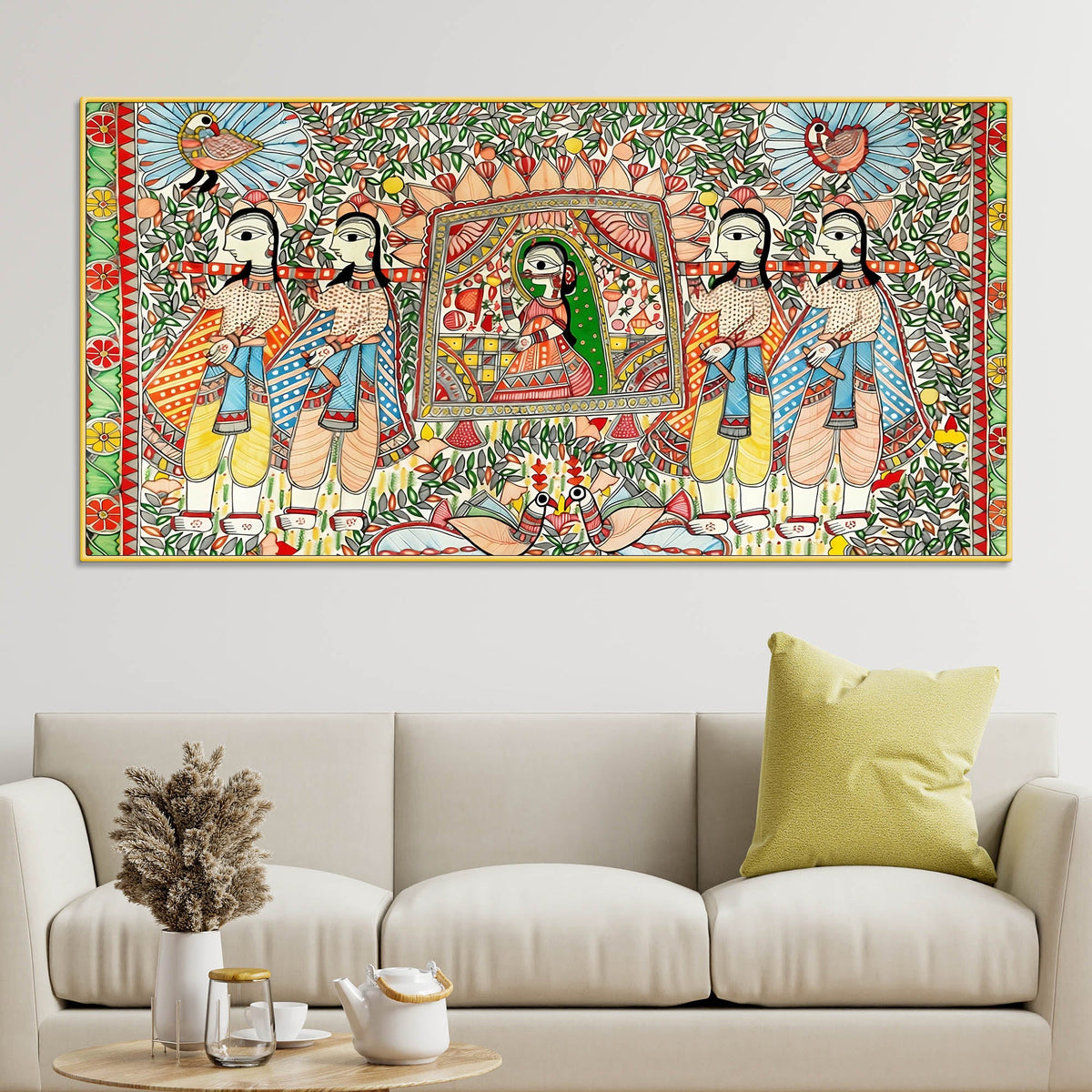 Decorative Madhubani Wedding Scene Canvas Wall Painting