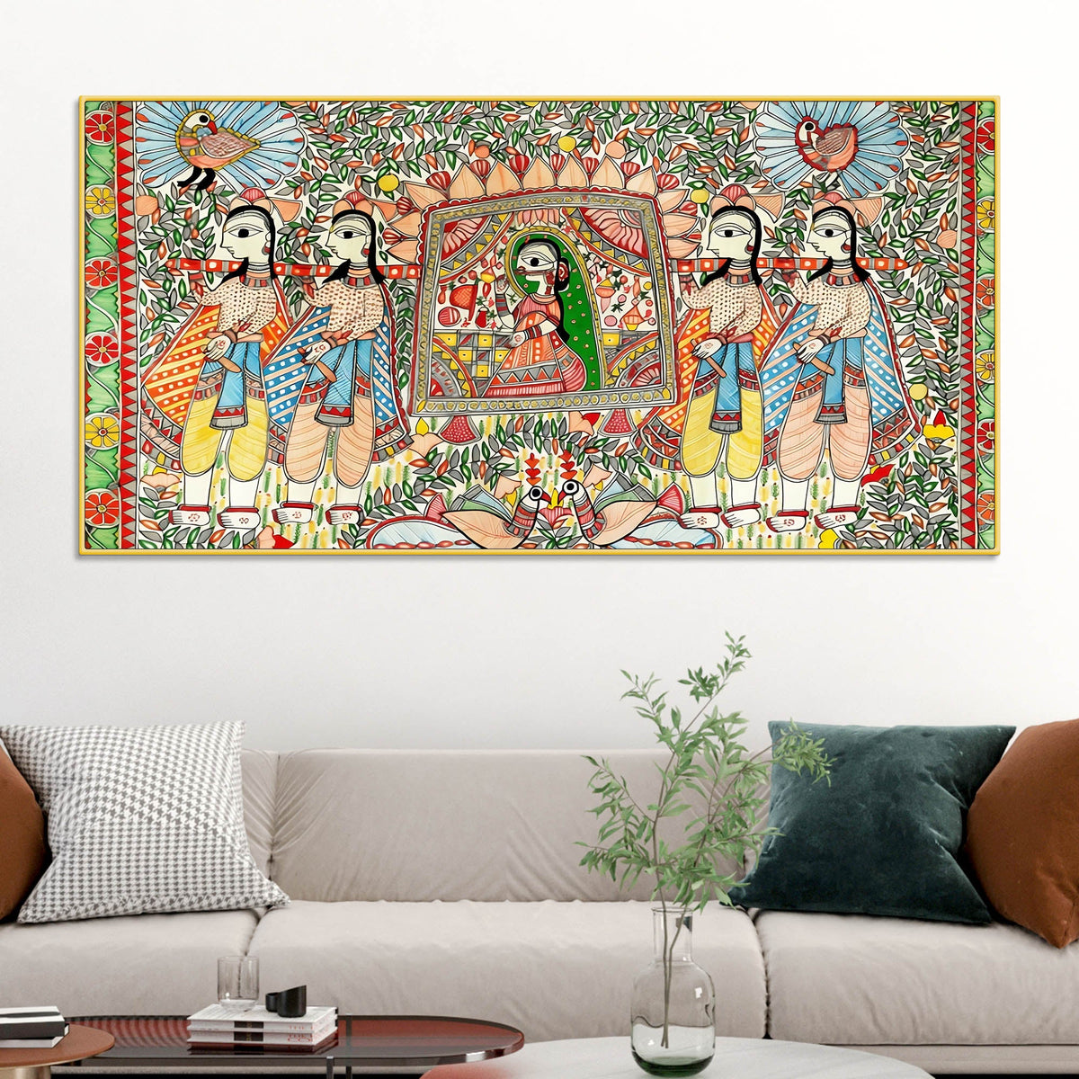 Decorative Madhubani Wedding Scene Canvas Wall Painting