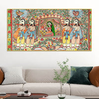 Decorative Madhubani Wedding Scene Canvas Wall Painting