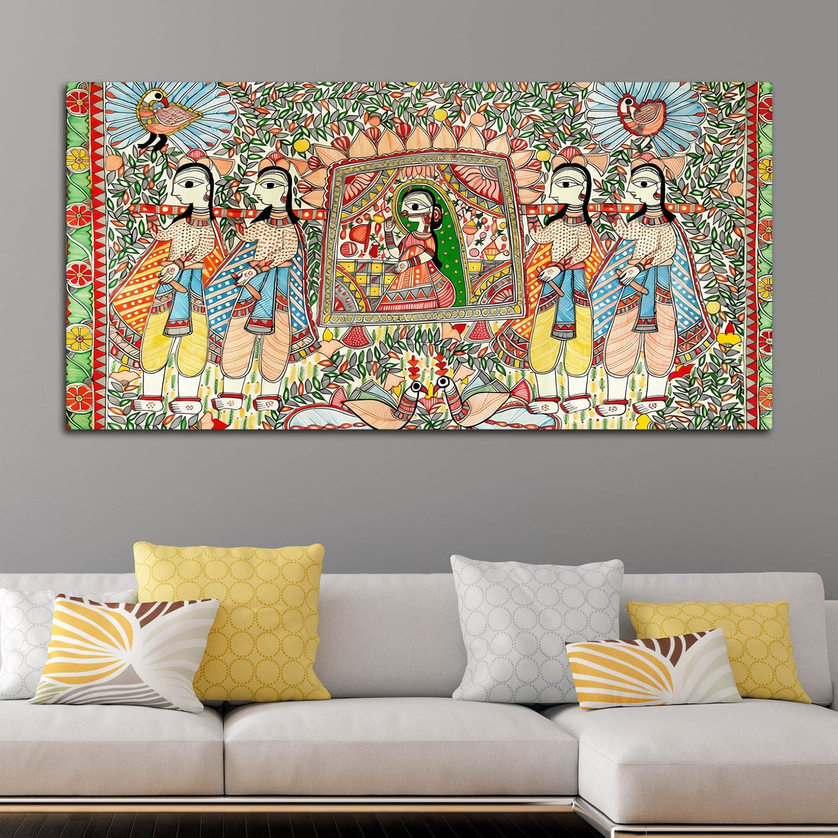 Decorative Madhubani Wedding Scene Canvas Wall Painting