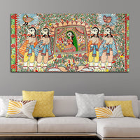 Decorative Madhubani Wedding Scene Canvas Wall Painting