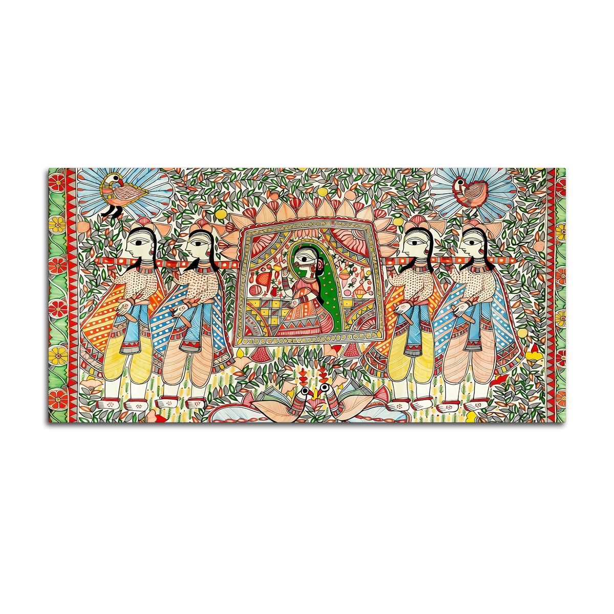 Decorative Madhubani Wedding Scene Canvas Wall Painting